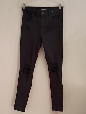 Express High-Rise Slim Black Women's Jeans with Knee Detail